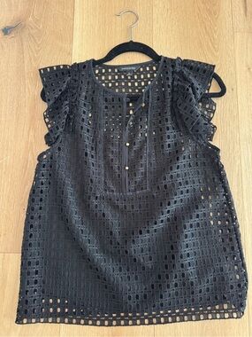 Banana Republic Black Eyelet Ruffled Cap-Sleeve Shell Top